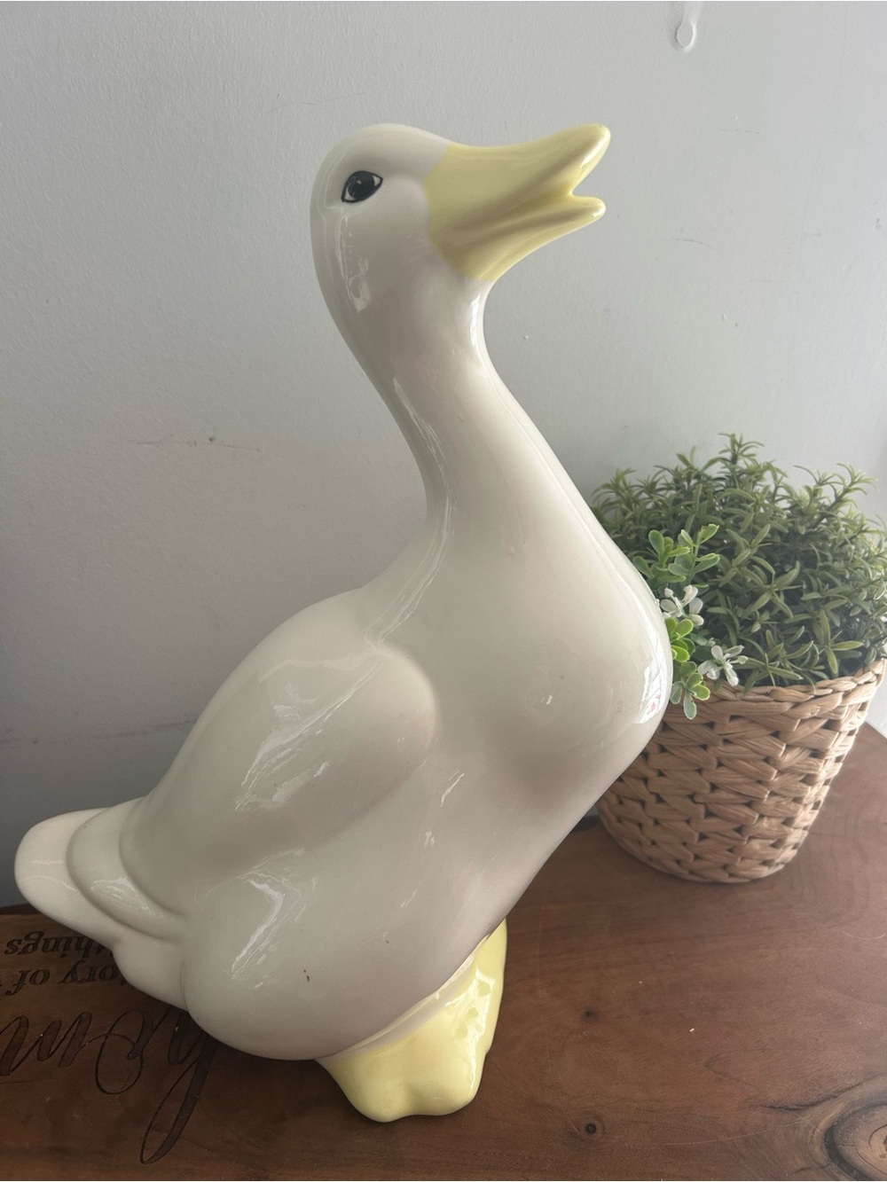 Large Ceramic Porch White Duck Goose Figurine Yellow Beak & Feet Glossy